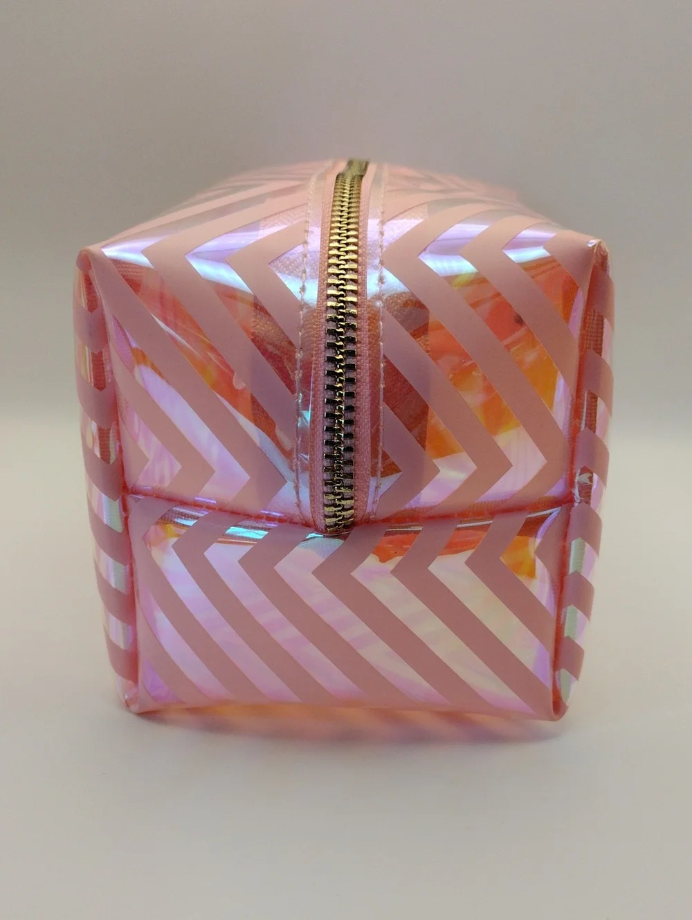 Skinnydip x Barbie Iridescent Pink Chevron Cosmetic Bag